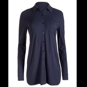 NEW Peruvian Connection Jersey Knit Button-Down Shirt Navy M